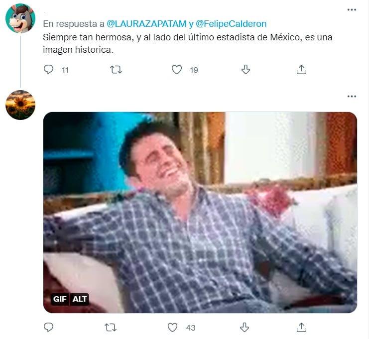 comentarios de Twitter hacia Laura Zapata por una fotografía con Felipe Calderón
