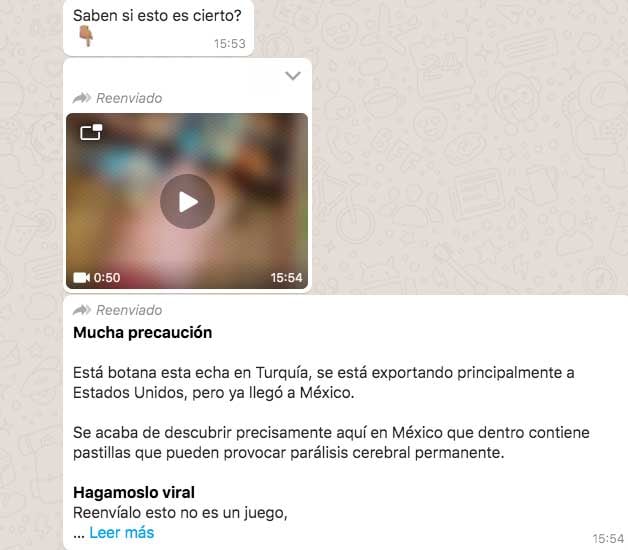 Texto con el cual se está difundiendo la noticia falsa