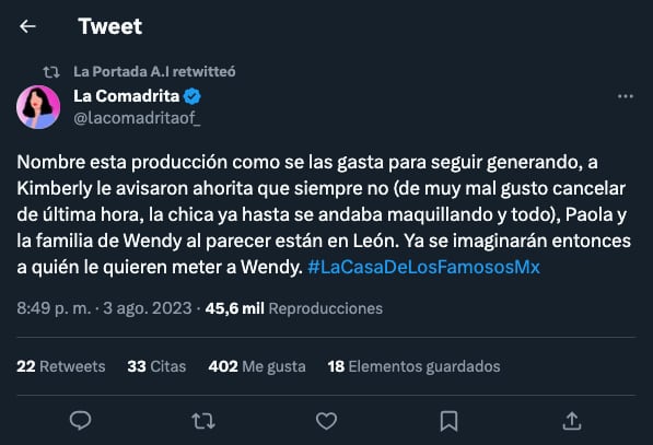 Wendy Guevara no recibiría familia en La Casa de los Famosos México