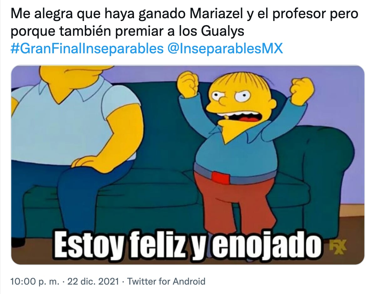 Meme por la victoria de Mariazel y Adrián en Inseparables