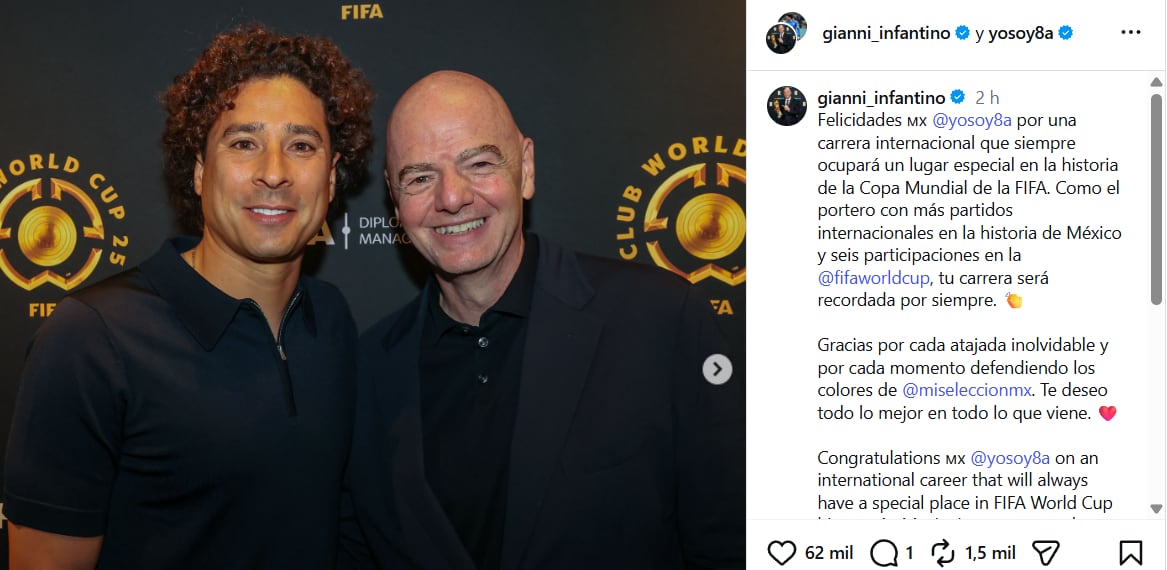 Gianni Infantino manda mensaje a Guillermo Ochoa.