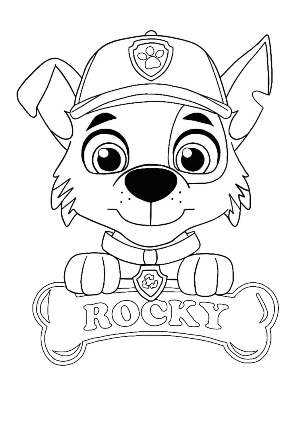 Rocky de Paw Patrol para colorear con su placa