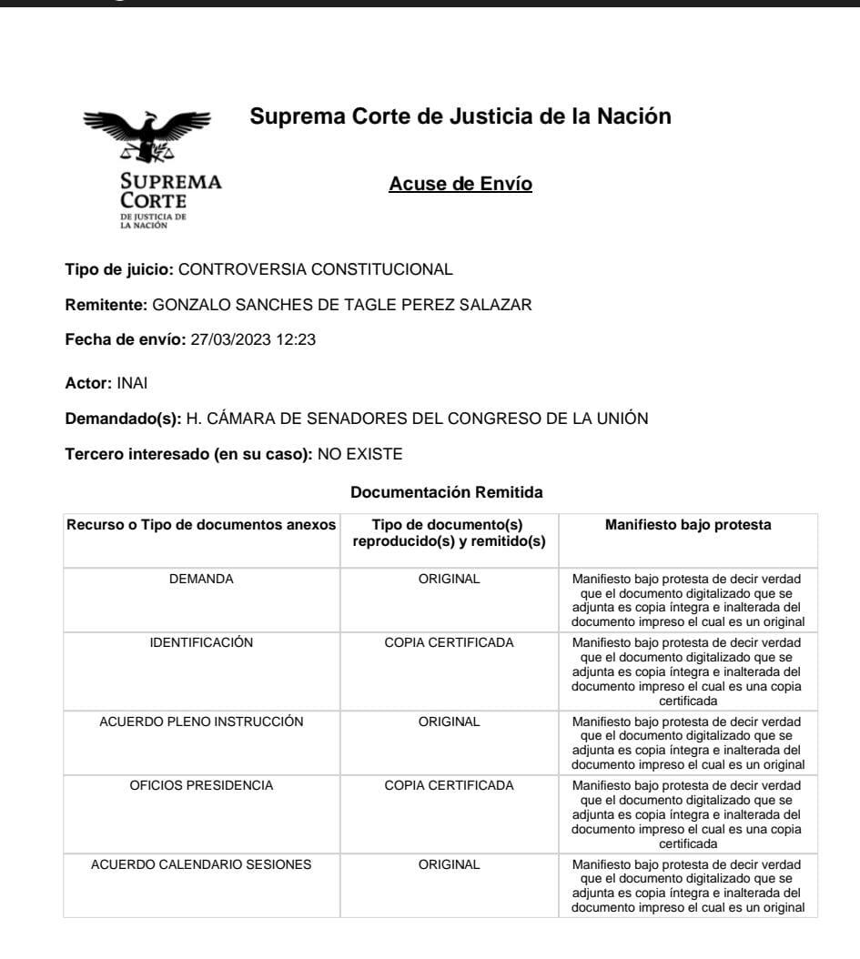 Controversia presentada por el Inai ante la SCJN