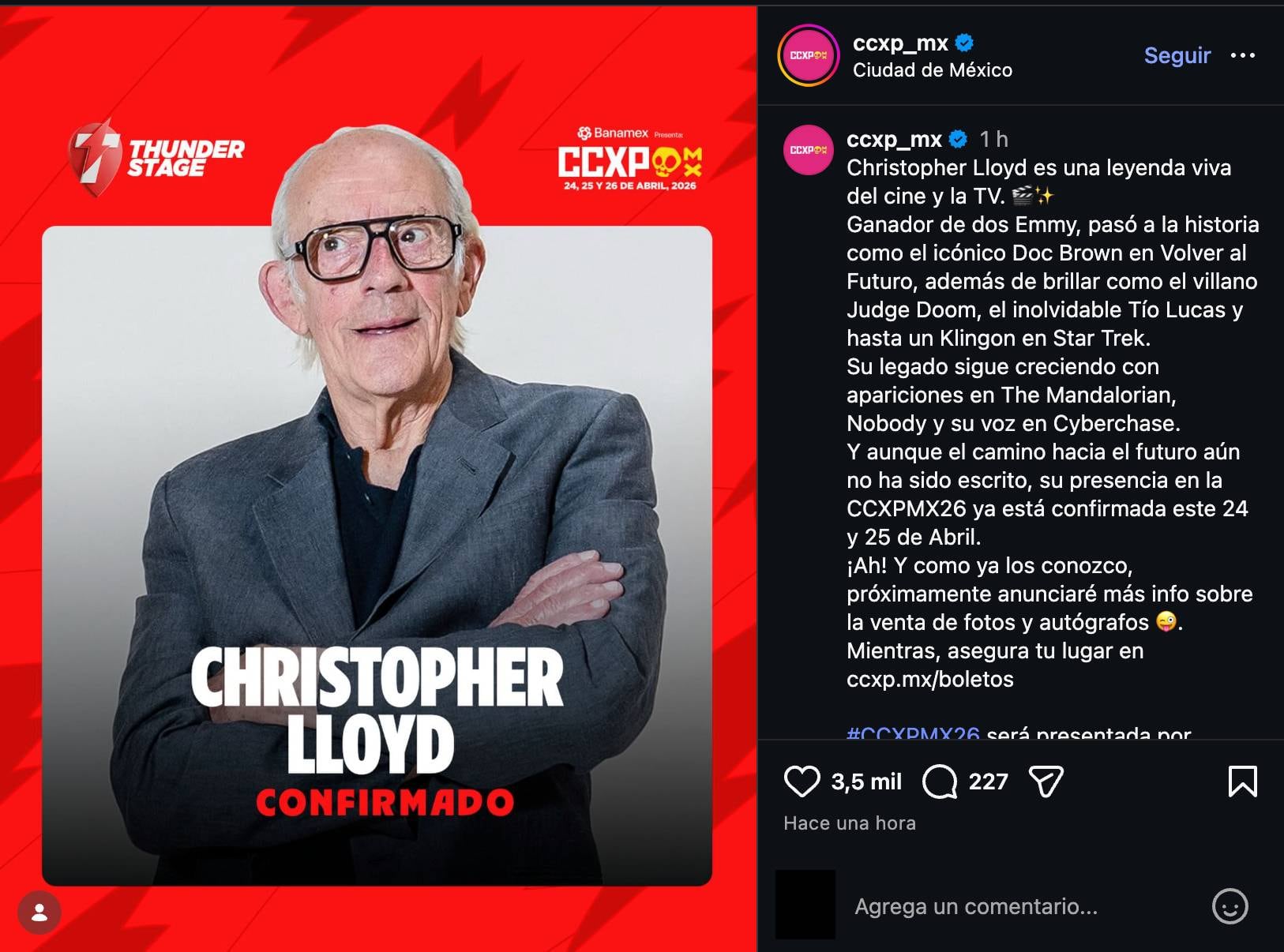 Christopher Lloyd será parte de la CCXP 2026