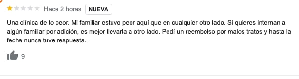 Opiniones en Google sobre la clínica Margarita, en la cual Ricardo O'Farrill fue internado