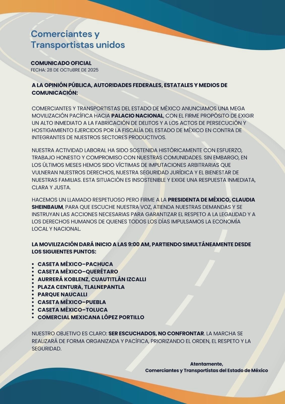 Bloqueos de transportistas el miércoles 29 de octubre