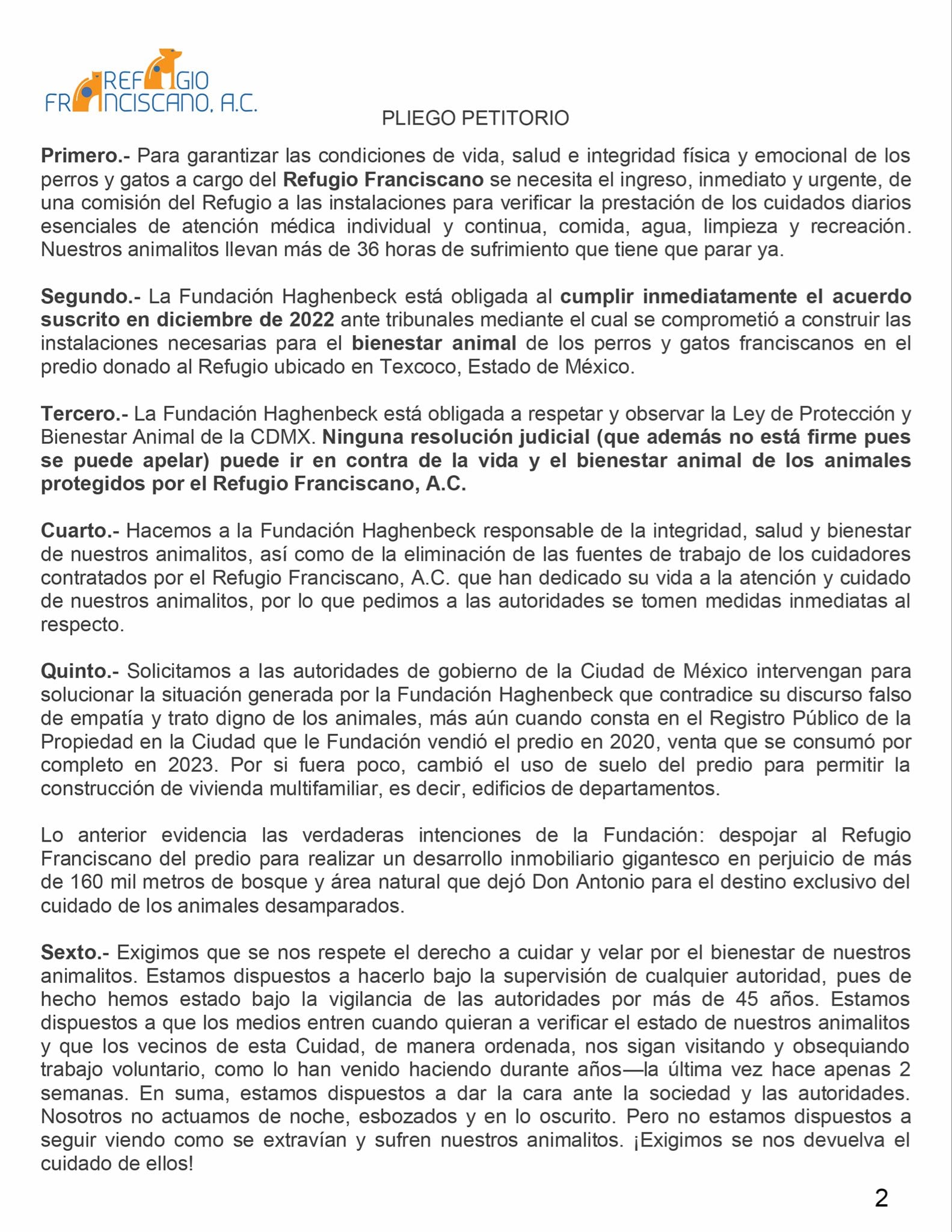 Refugio Franciscano acusa a Fundación Haghenbeck de desalojo por desarrollo inmobiliario