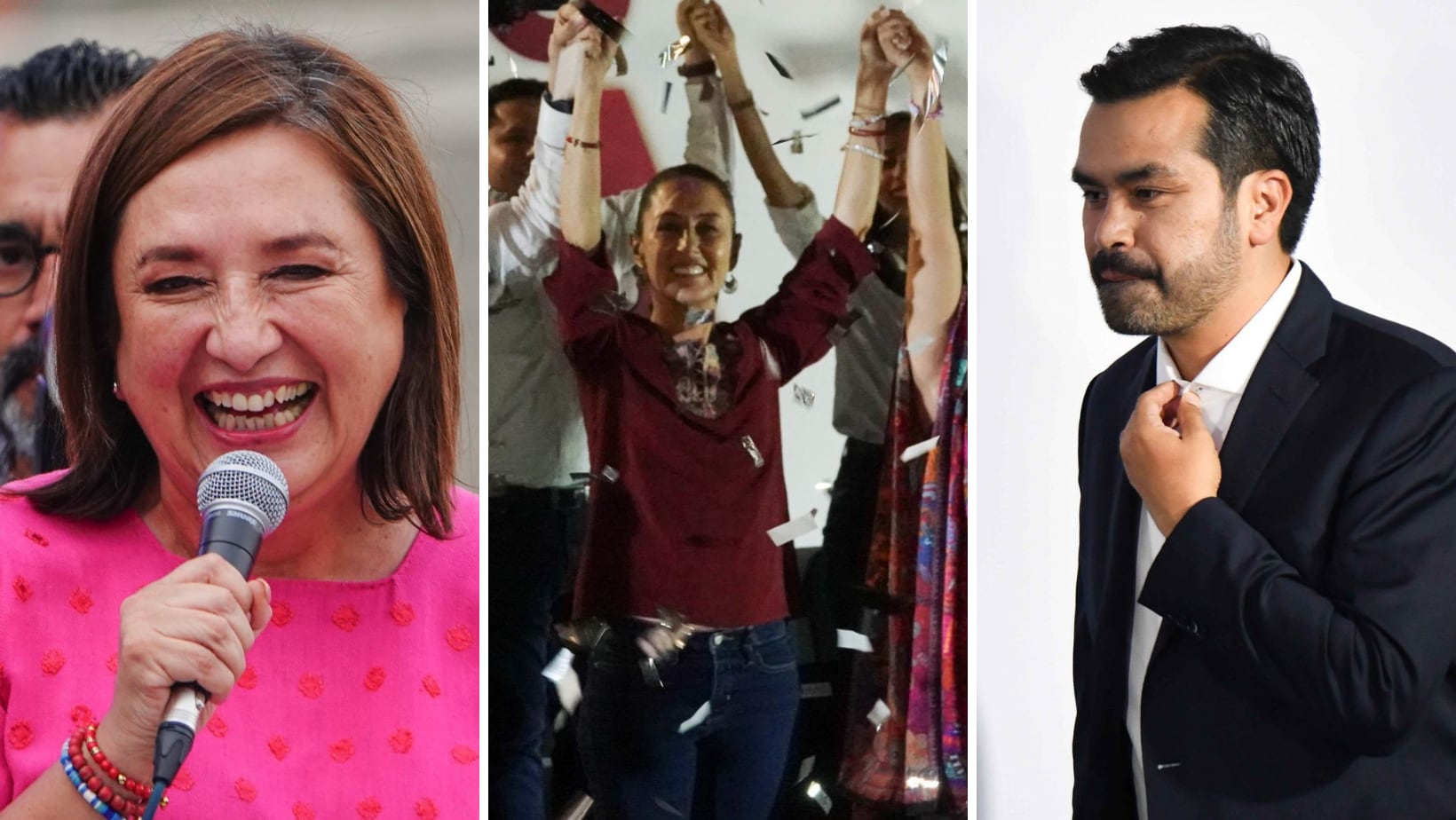 Xóchitl Gálvez; Claudia Sheinbaum y Jorge Álvarez Máynez