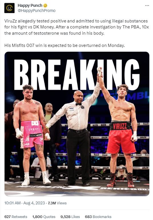 Anuncio sobre el uso de esteroides de Viruzz en su combate con DK Money