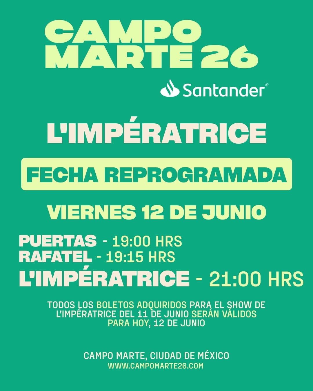 Por lluvias, L’Impératrice reprograma concierto en Campo Marte 26 para este 12 de junio