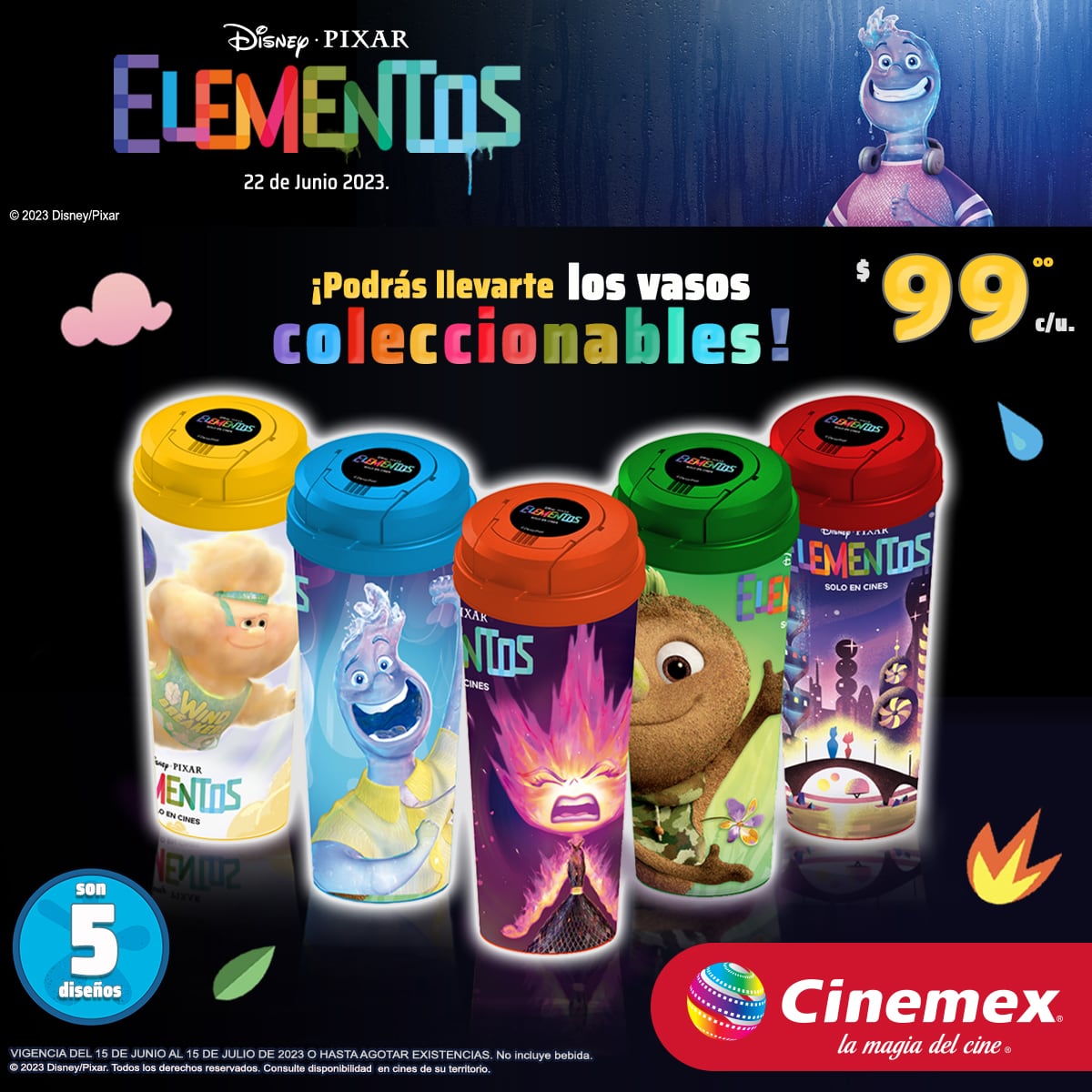 Vasos coleccionables de Elemental en Cinemex