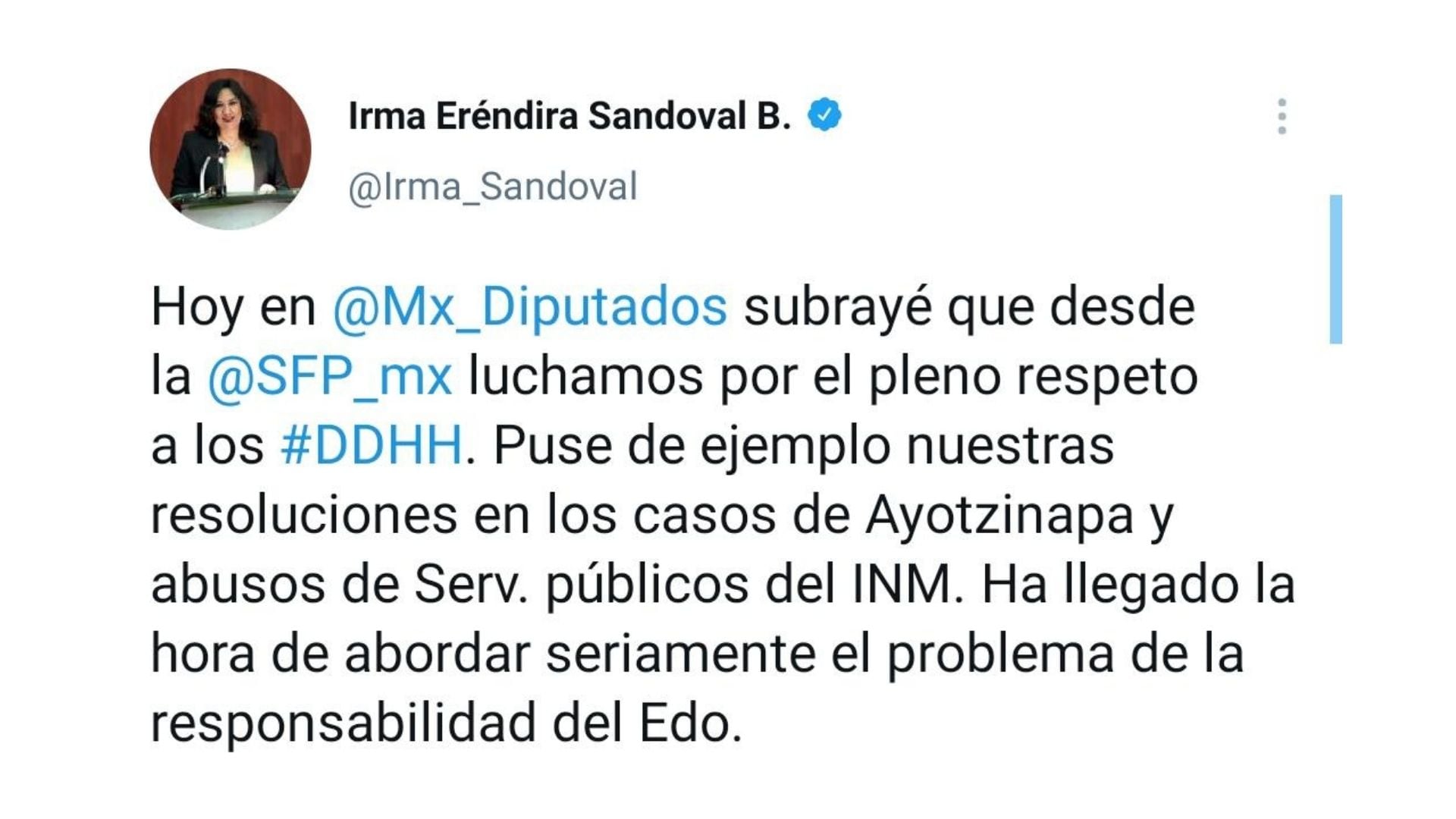 Tuit de Irma Eréndira Sandoval