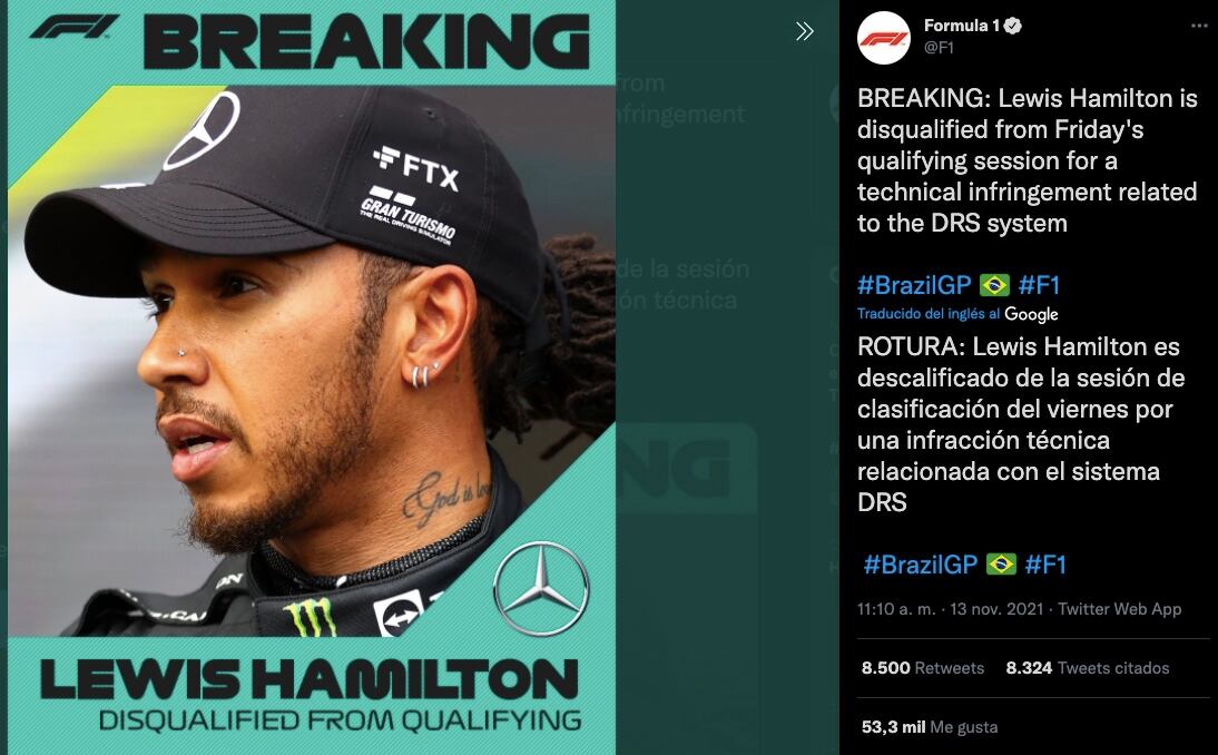 Lewis Hamilton recibió sanción en el GP Brasil