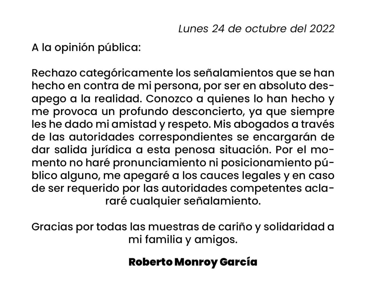 Respuesta de Roberto Monroy a la denuncia