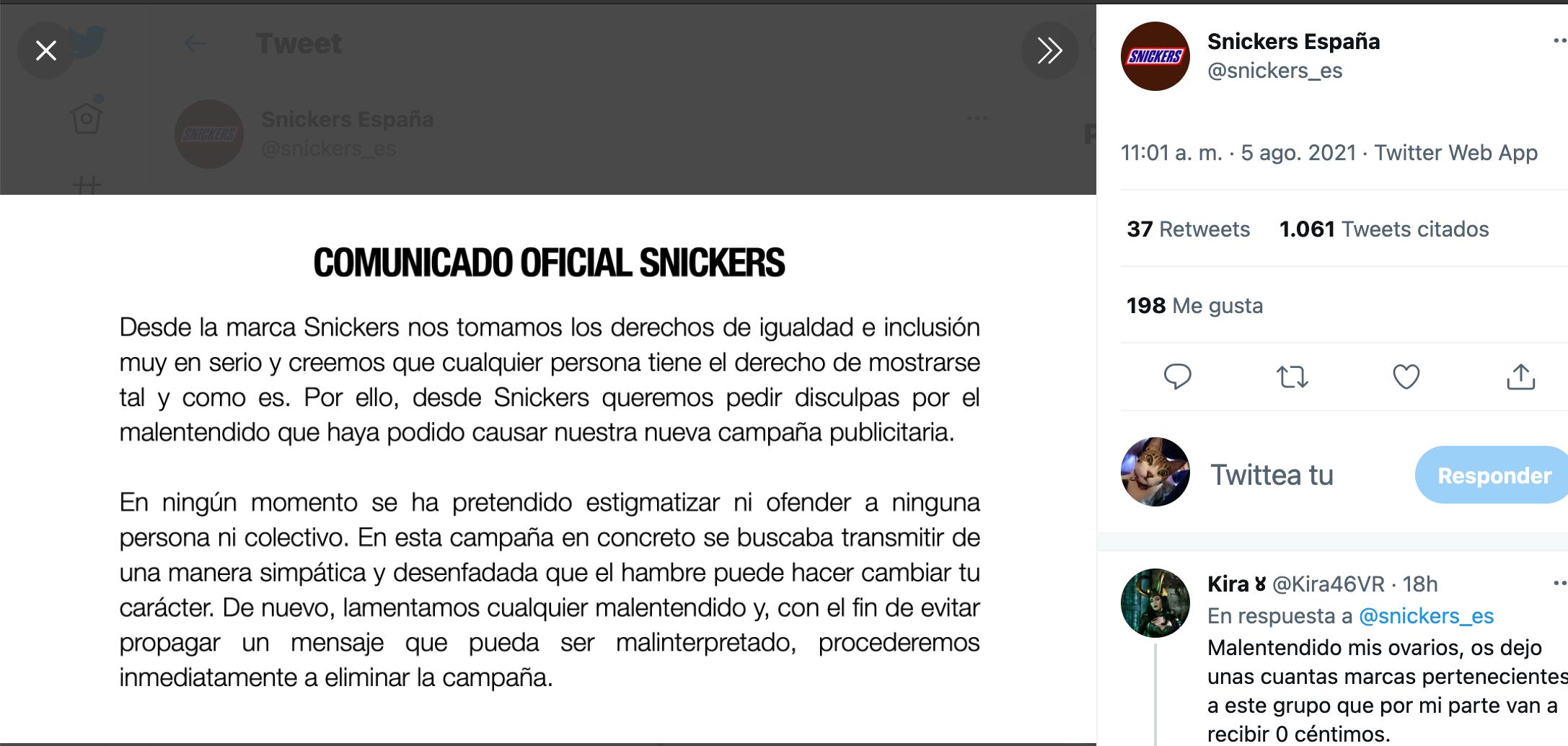 Comunicado de Snickers