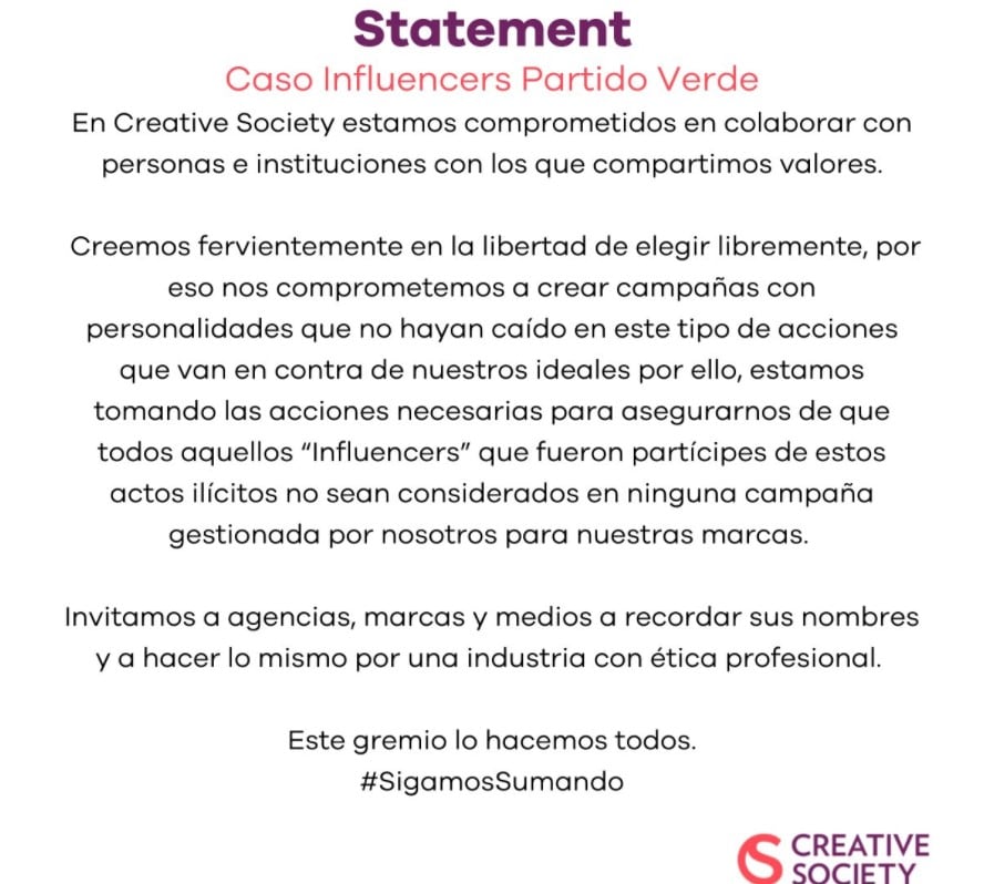 Comunicado de la Agencia Creative Society