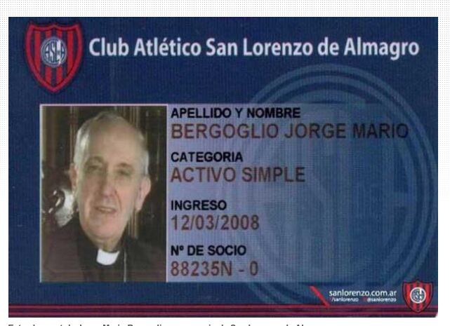 El carnet de socio del San Lorenzo, del Papa Francisco