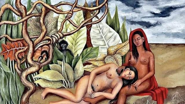 Dos desnudos en el bosque.
