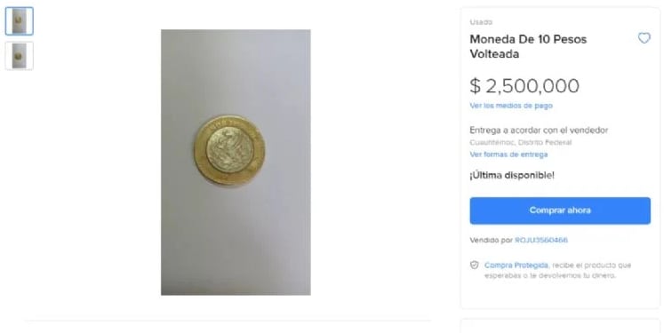 Moneda de 10 pesos valuada en millones