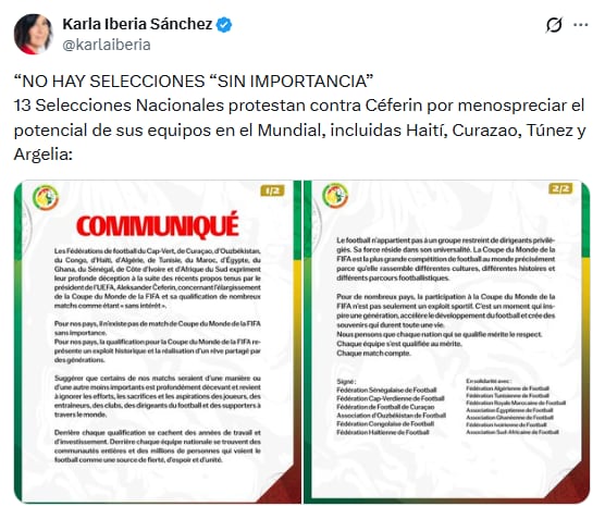 Selecciones protestan contra el presidente de la UEFA por sus comentarios sobre el Mundial 2026.