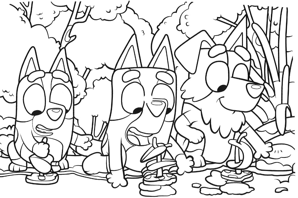 Bluey jugando con sus amigos en primavera