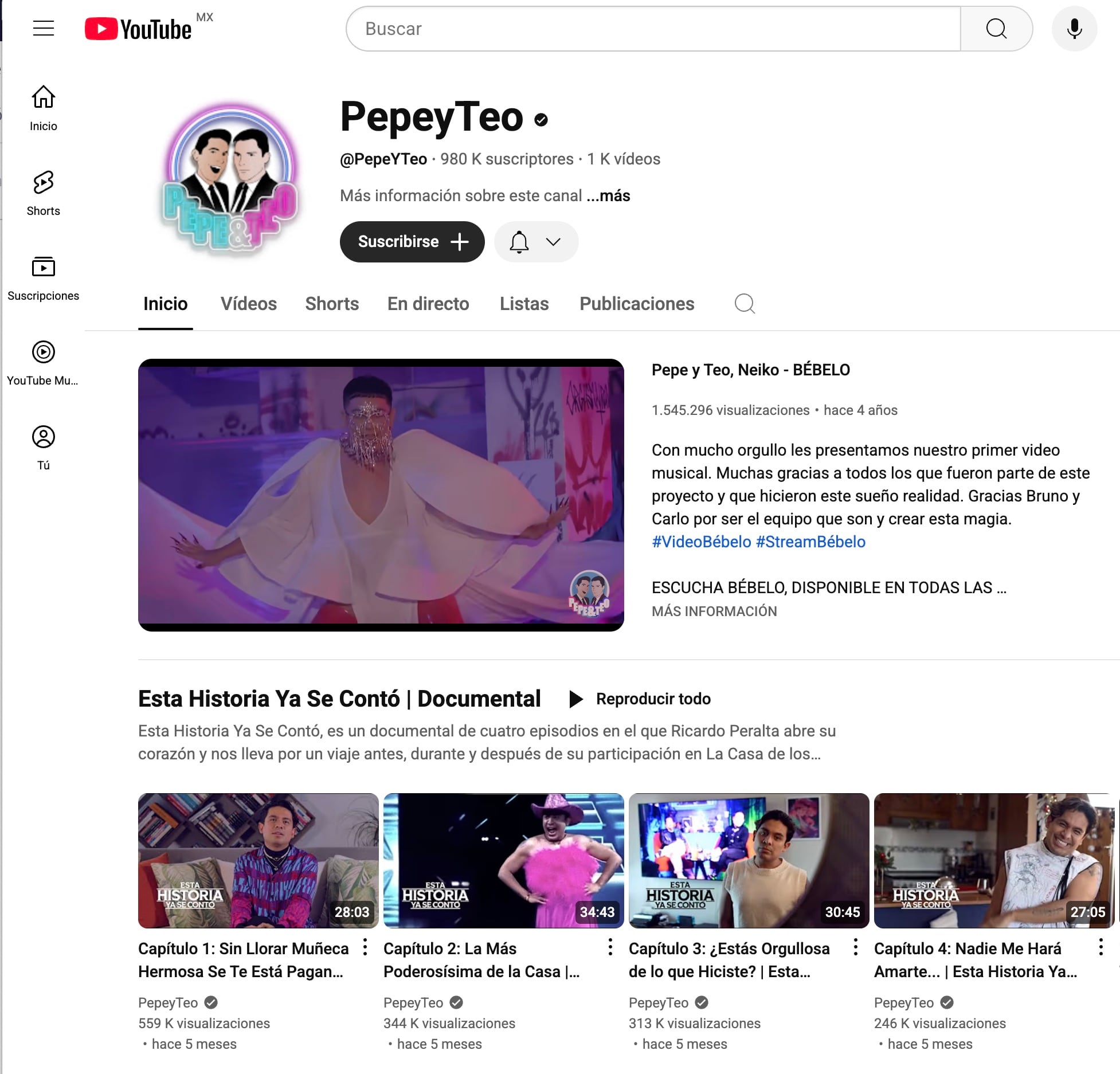 Canal en YouTube de Pepe y Teo