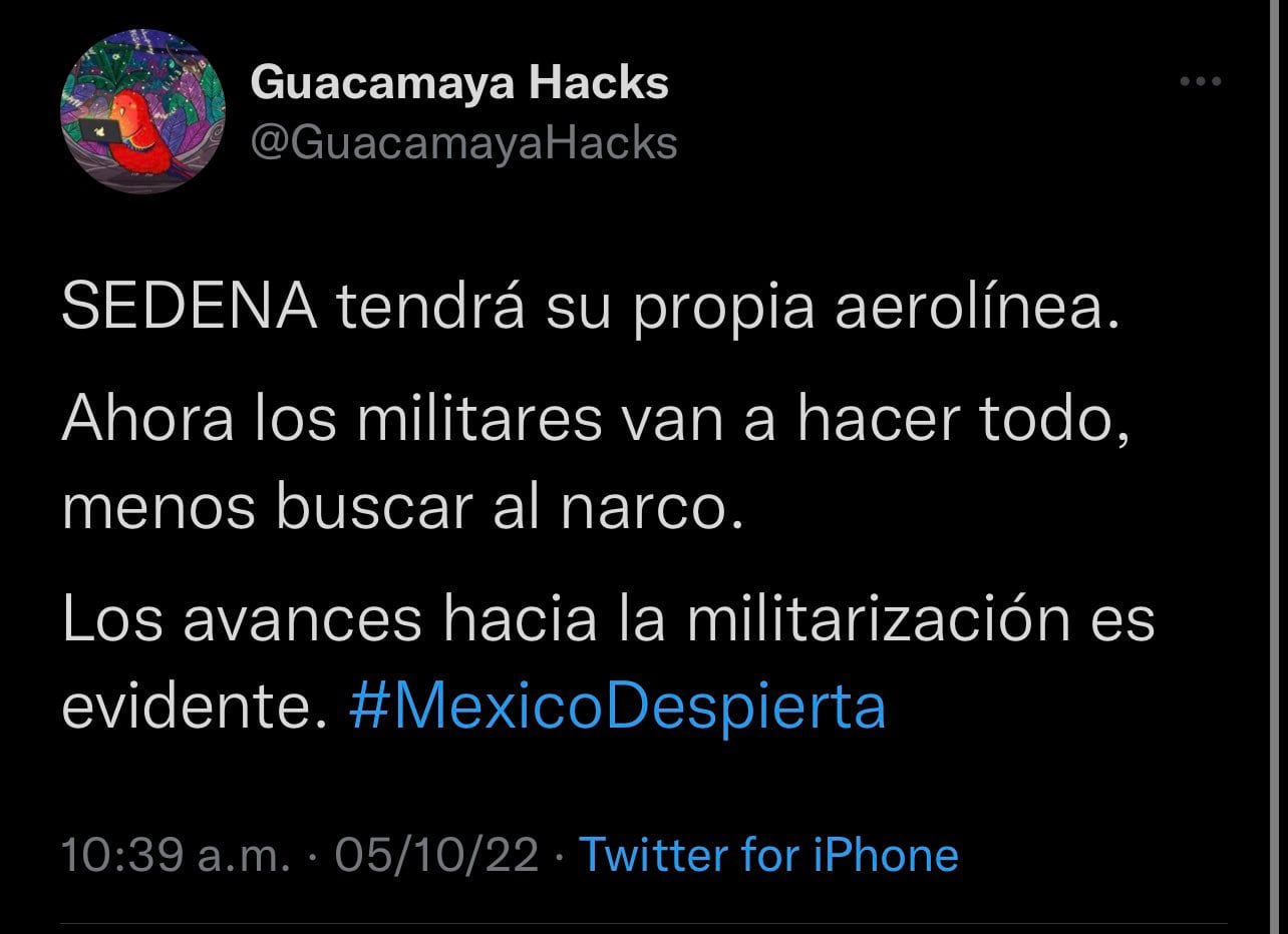 tuit de guacamaya hacks comparado con uno de chumel torres