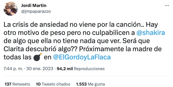 Paparazzi asegura que la ansiedad de Clara Chía no es por su relación con Piqué