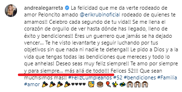 Andrea Legarreta y el mensaje que le dejó a Erik Rubín.