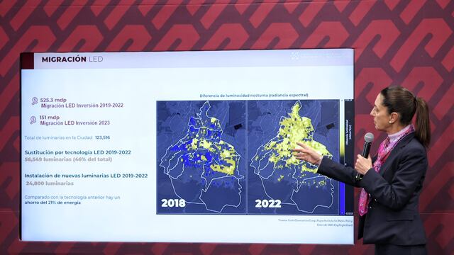 Claudia Sheinbaum presume iluminación LED en la CDMX vía satélite; destaca 21% de ahorro energético