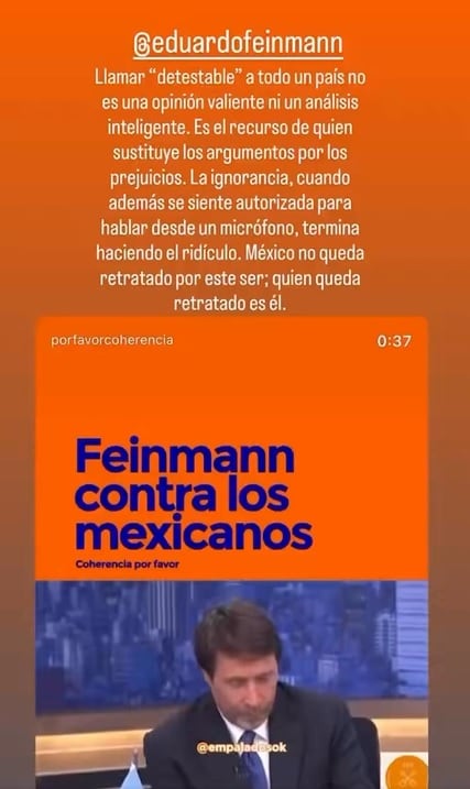 Alfonso Herrera responde a Eduardo Feinmann tras su postura de México.