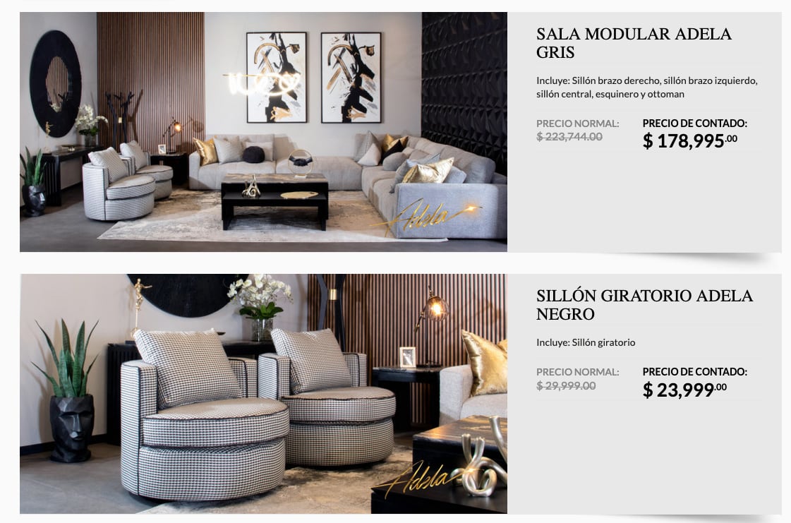 Precio de los muebles de Adela Micha Home x Casa de las Lomas.
