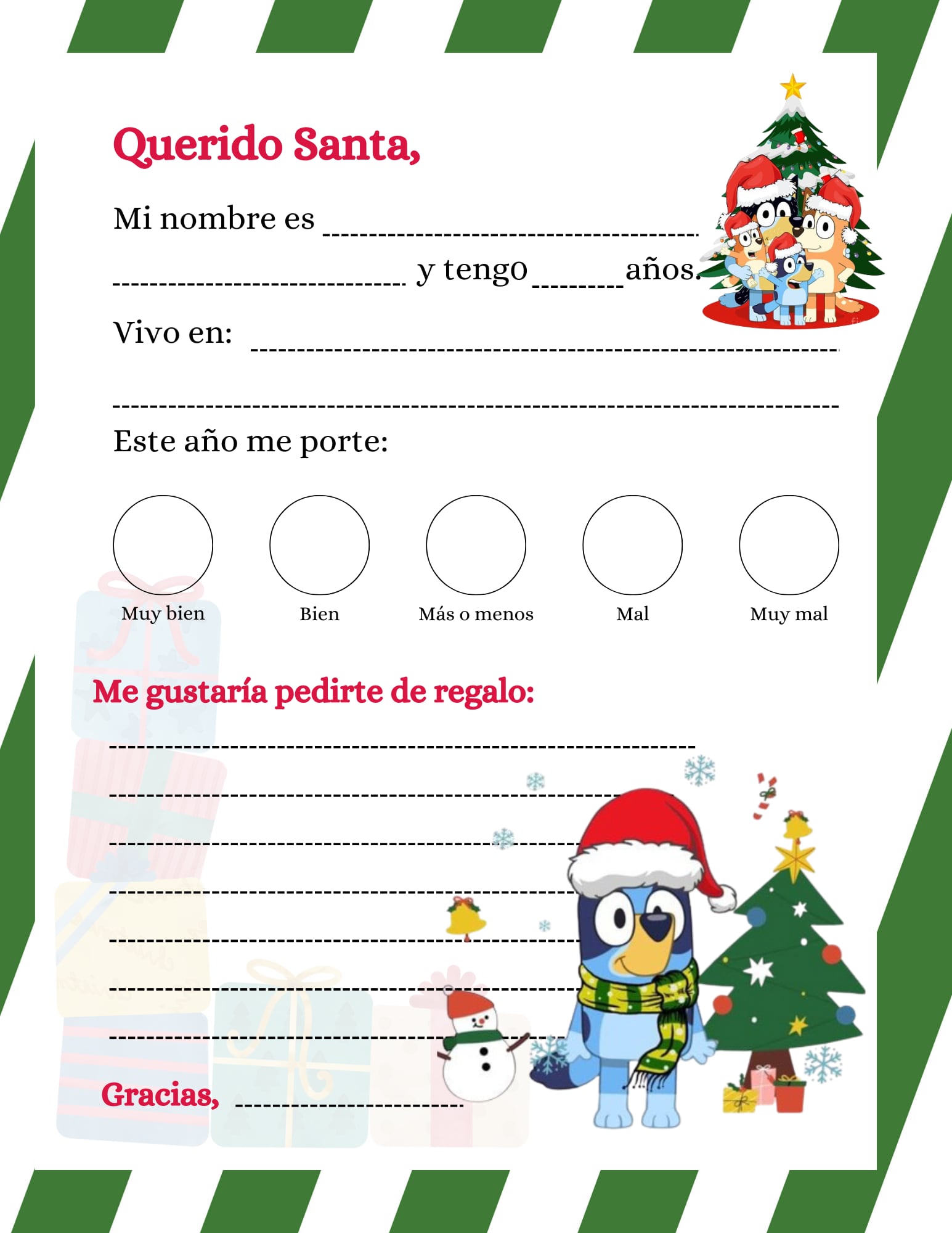 Carta para Santa Claus de Bluey: 5 plantillas sencillas para editar e imprimir