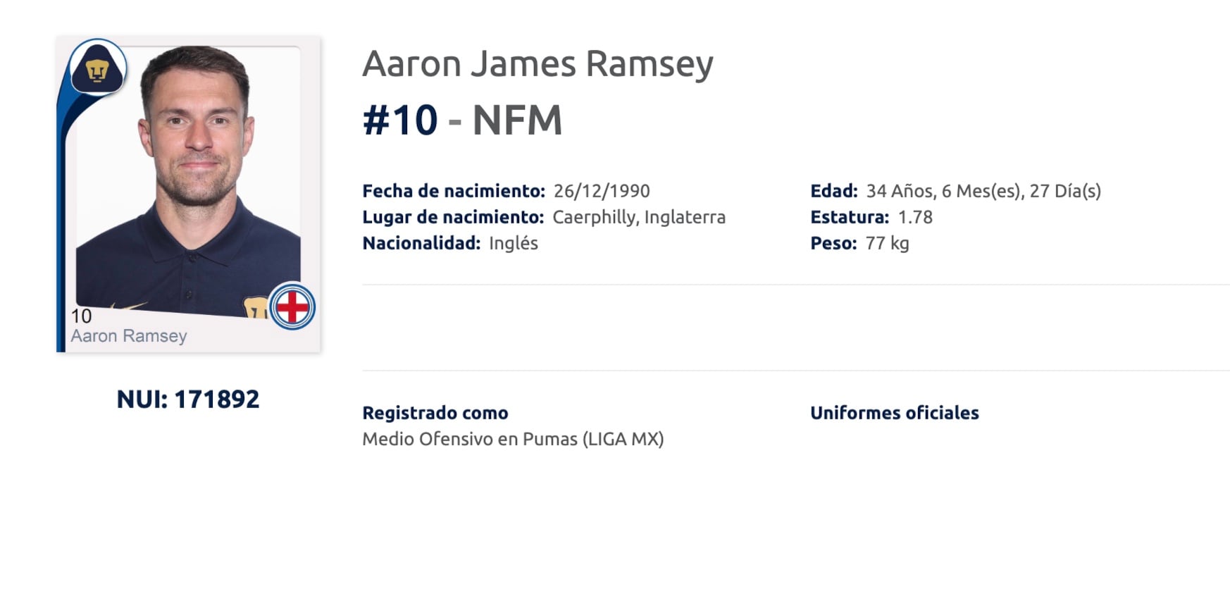 ¡Imperdonable! El garrafal error de la Liga MX en el registro de Aaron Ramsey
