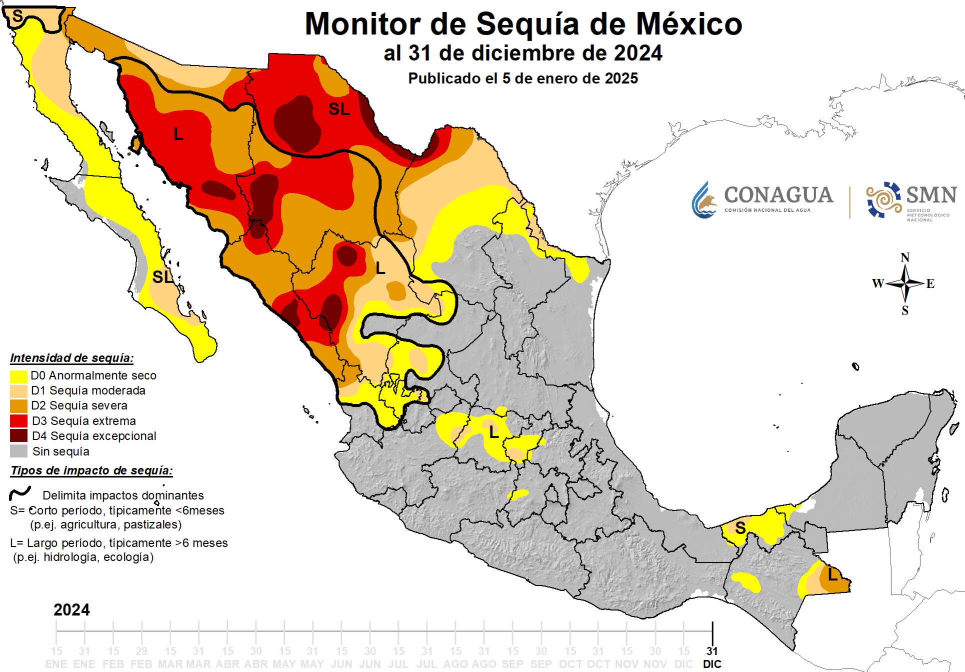 Monitor de sequía en México 31-dic-2024