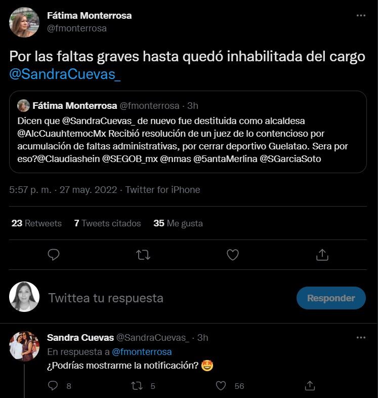 Sandra Cuevas responde a Fátima Monterrosa