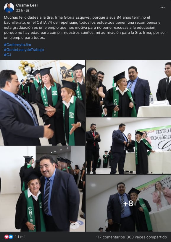 Abuelita de 84 años termina el bachillerato en Cadereyta, Nuevo León/Facebook