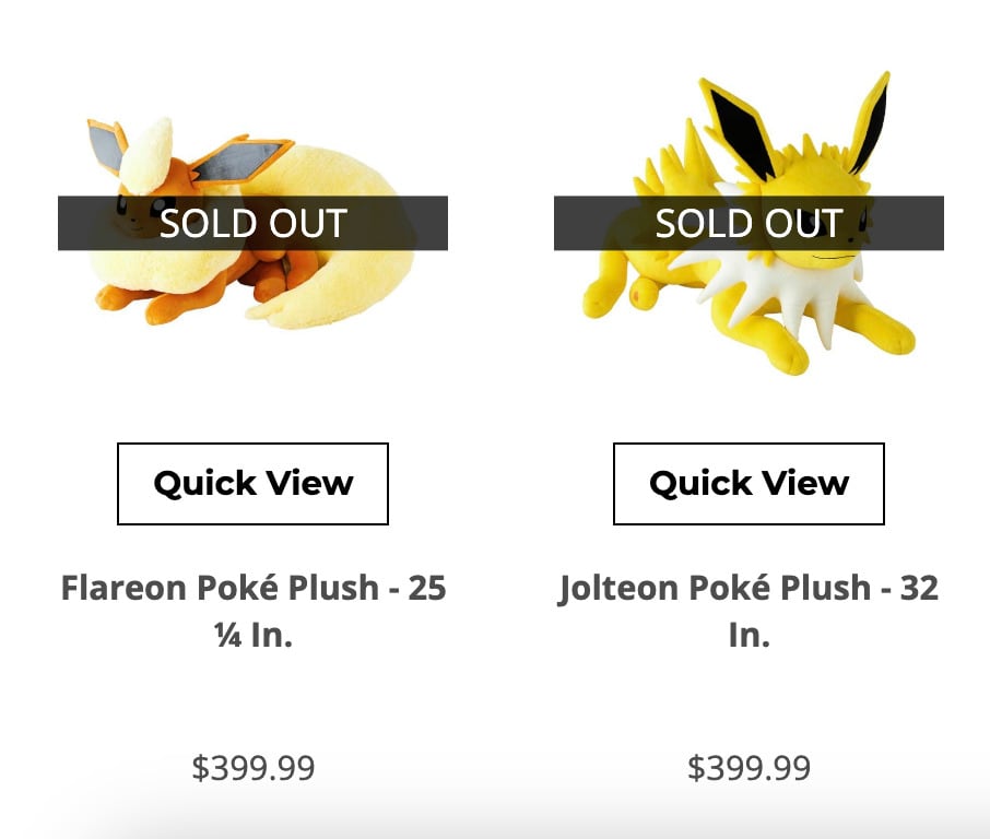 Peluches de Pokémon de la evolución de Eevee