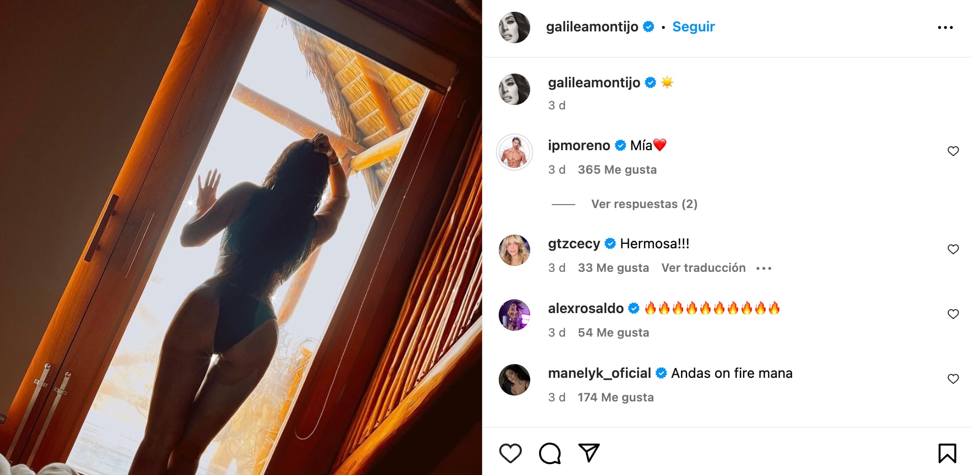 Foto de Galilea Montijo con comentario de Isaac Moreno