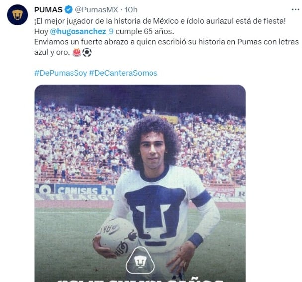 El Club Pumas le rindió tributo a Hugo Sánchez por su cumpleaños número 65.