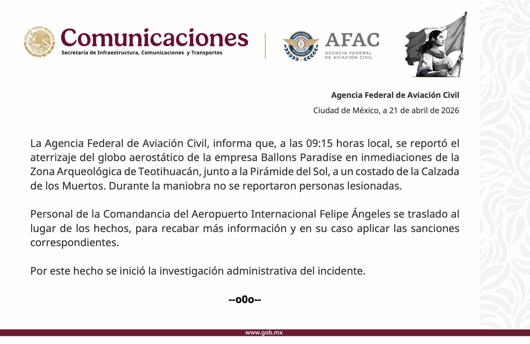 Comunicado de la AFAC