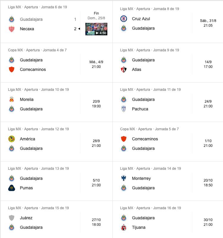 Calendario Chivas