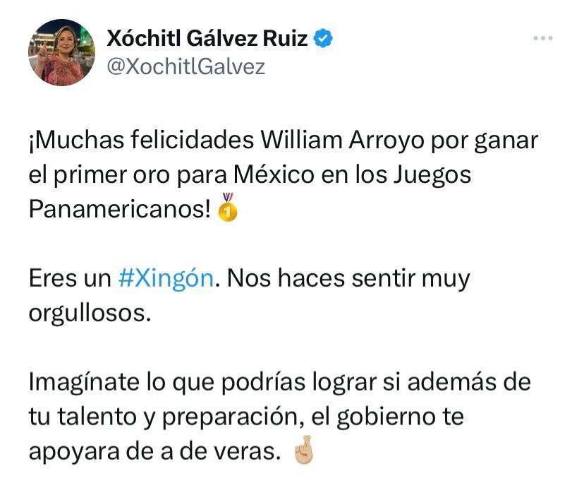 Publicación de Xóchitl Gálvez, captura de pantalla