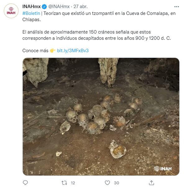 Cráneos encontrados por el INAH