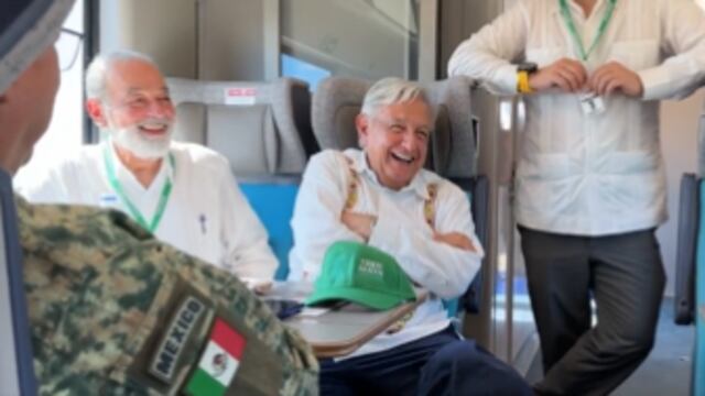 AMLO y Carlos Slim en recorrido abordo del Tren Maya