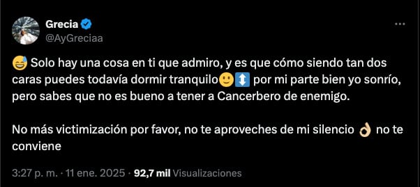 Grecia González lanza tweet ¿con indirecta a Ryan Hoffman?
