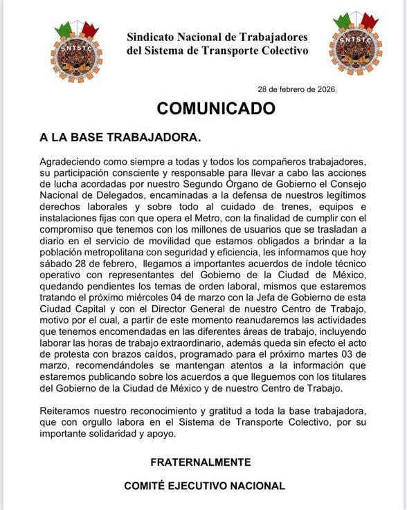 Se salva el Metro: sindicato suspende paro en CDMX