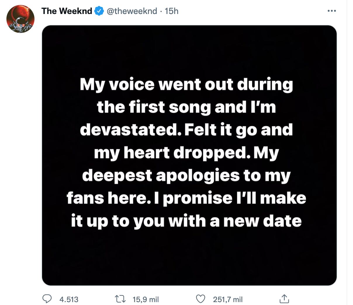 The Weeknd cancela concierto tras perder la voz