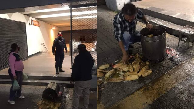 Policía tira olla de tamales