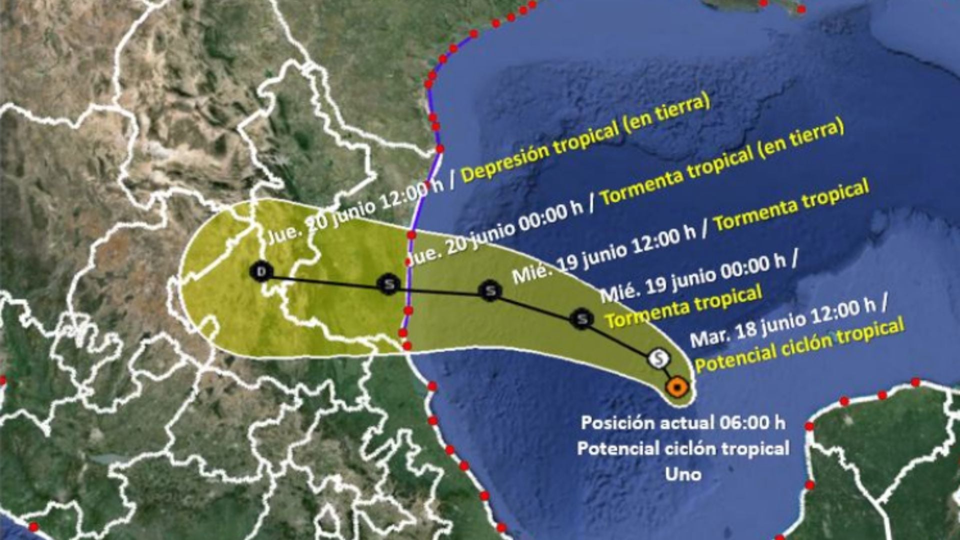 Trayectoria de la Tormenta Tropical Alberto